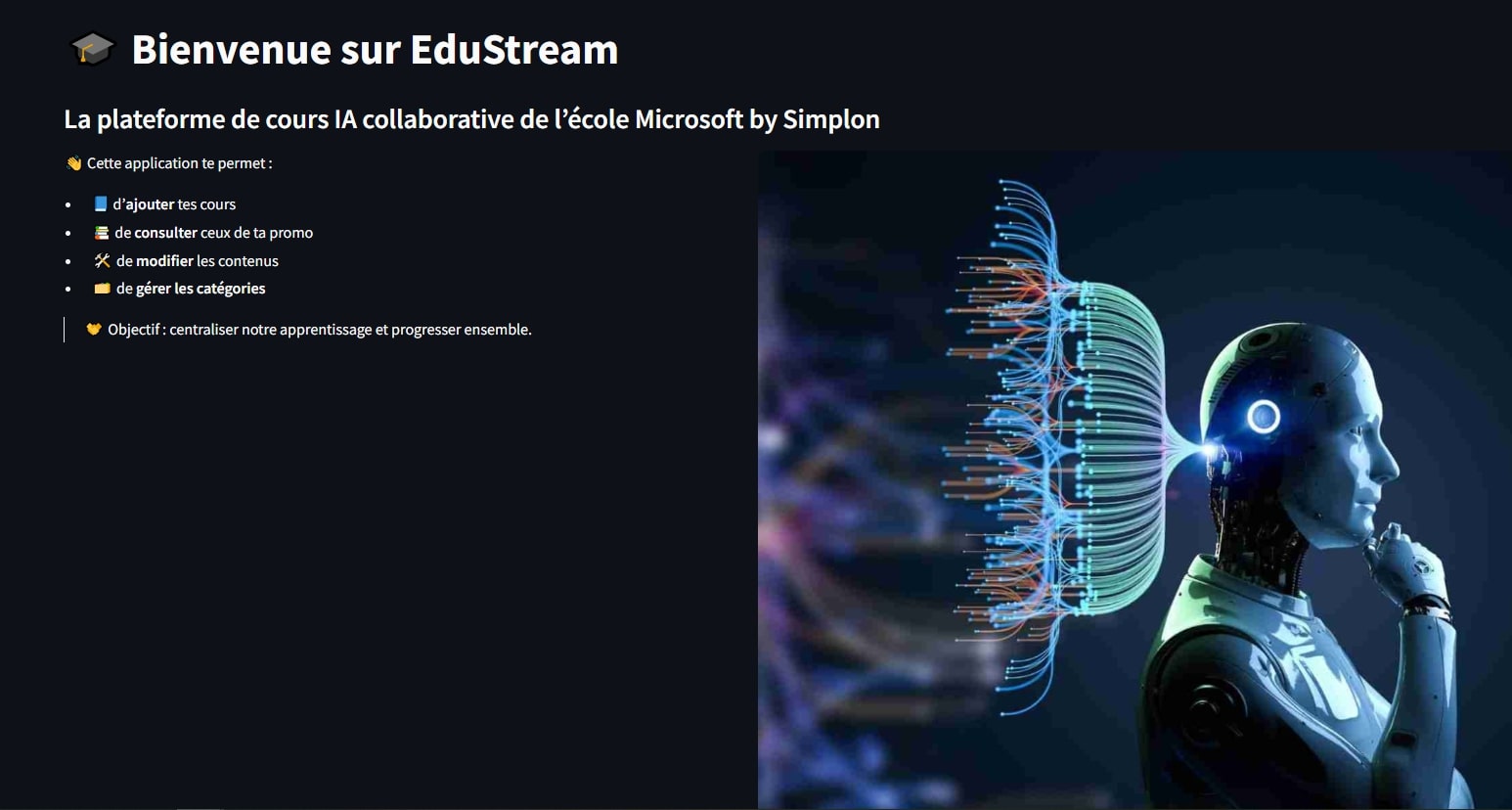 Capture d'écran de la plateforme EduStream