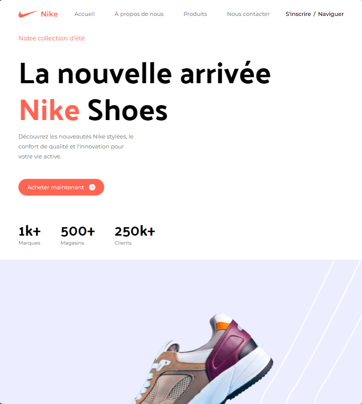 Aperçu du clone du site web Nike
