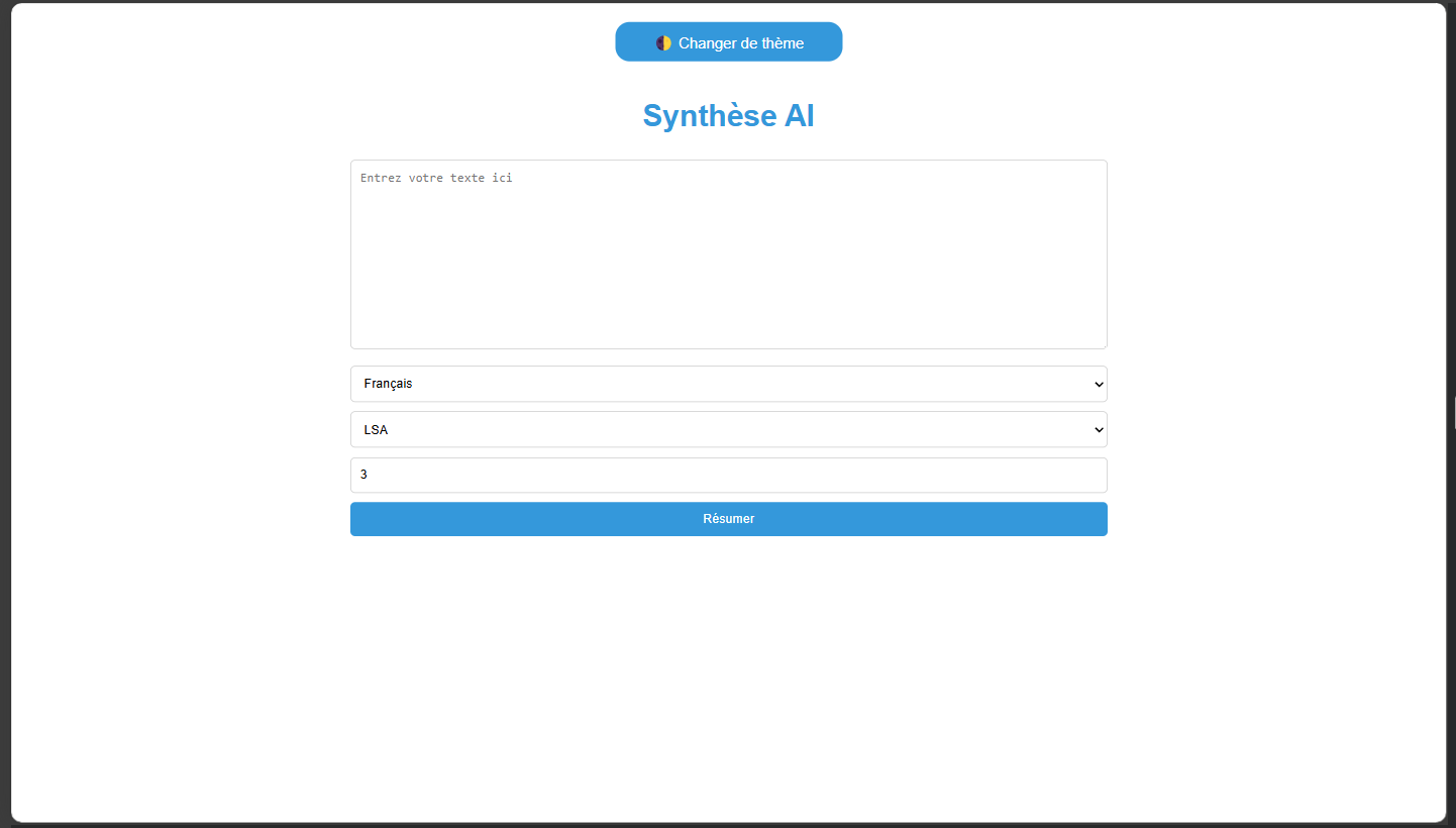 Interface utilisateur de Résumeur de Texte Automatique
